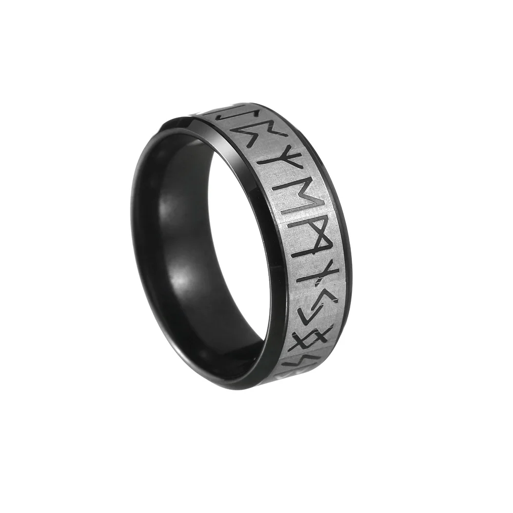 Vintage Norse Rune Stainless Steel Ring - Punk Style Amulet Jewelry