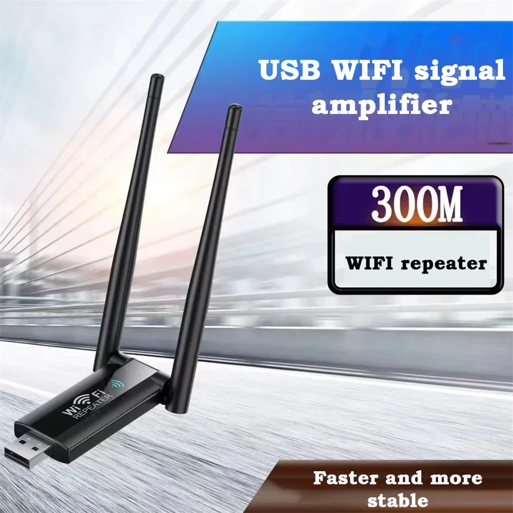 

USB 2.4G 300Mbps Wireless WiFi Repeater Extender Router Wi-Fi Signal Amplifier Booster Long Range Home Network Extension for PC