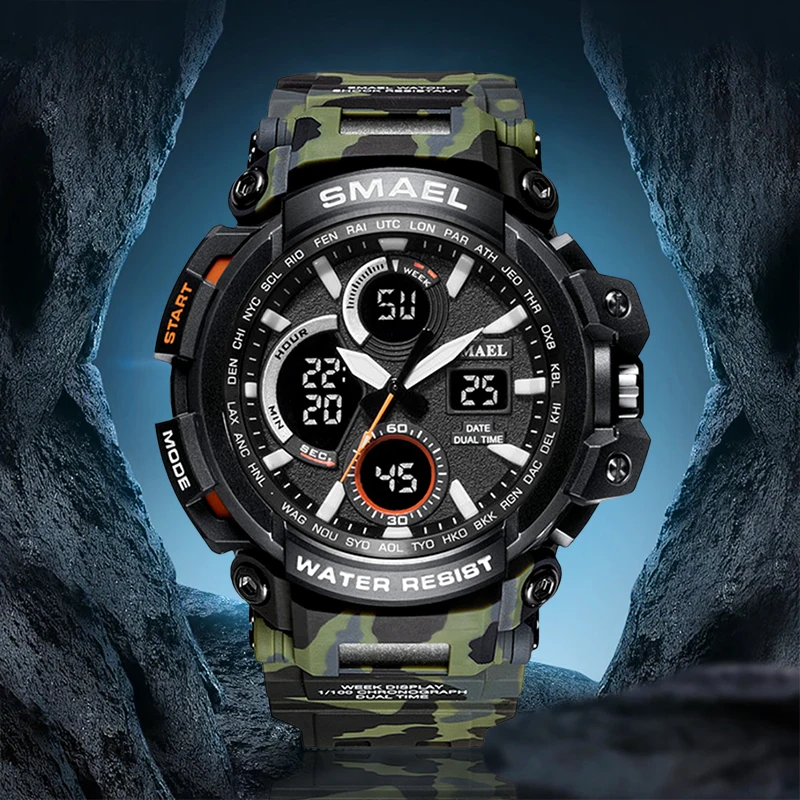 Часы мужские камуфляжные цифровые водонепроницаемые армейские в стиле милитари