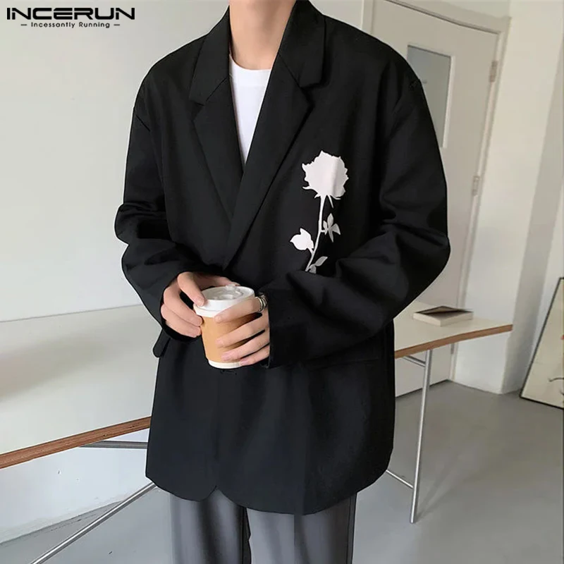 INCERUN Men's Clothing Stylish Rose Printed Suit Coats Casual Clubwear Male All-match Loose Long Sleeved Blazer S-5XL
