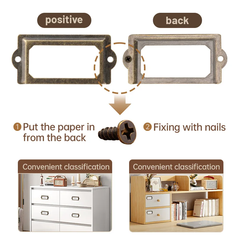Antique Brass Metal Label Tag Handmade DIY Handle File Name Card Holder Pull Frame 12Pcs