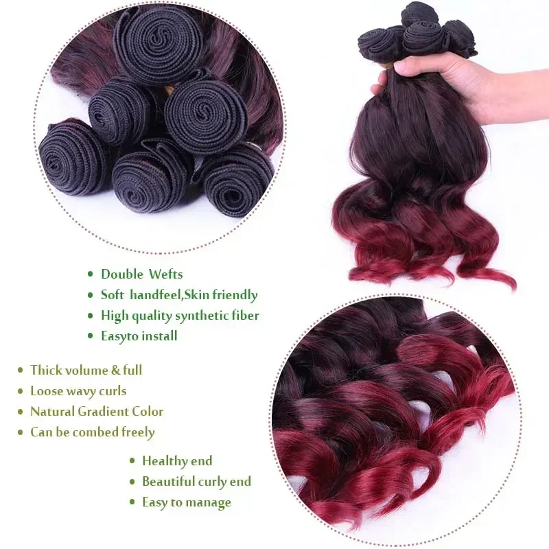 Synthetic Hair Extensions Deep Wavy Weave Bundles Synthetic Hair Extensions Afro Kinky Curly 6Ps/Lot 14/18 Inch Ombre Brown Wavy Hair Bundles for Women