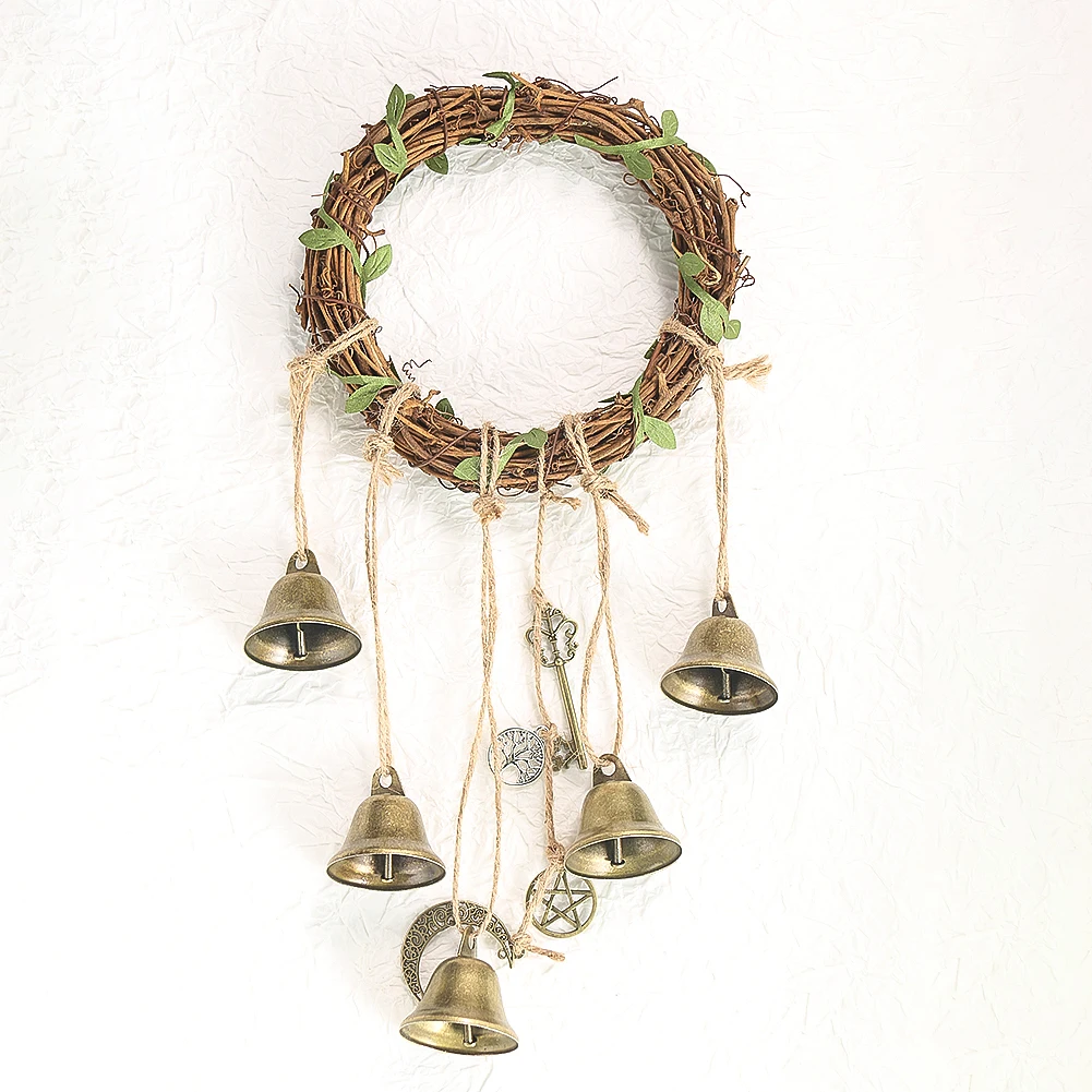 

Rattan Wreath Bell Wind Chime Handmade Witch Woven Rope Dream Catcher Tree of Life Star Moon Wall Hanging Pendant Porch Garden