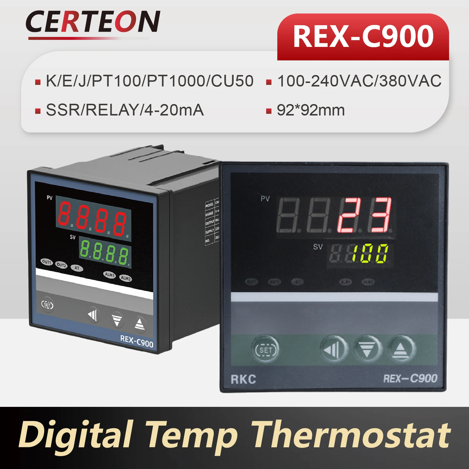 เครื่องควบคุมอุณหภูมิอัจฉริยะ REX-C900, อินพุตสากล 4-20mA, เอาต์พุตโซลิดสเตตและรีเลย์, ความแม่นยำระดับอุตสาหกรรม, 96x96มม. 1