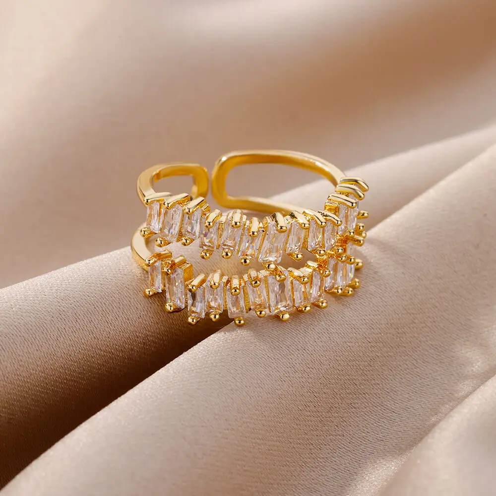 Zircon Rings For Women Gold Plated Stainless Steel