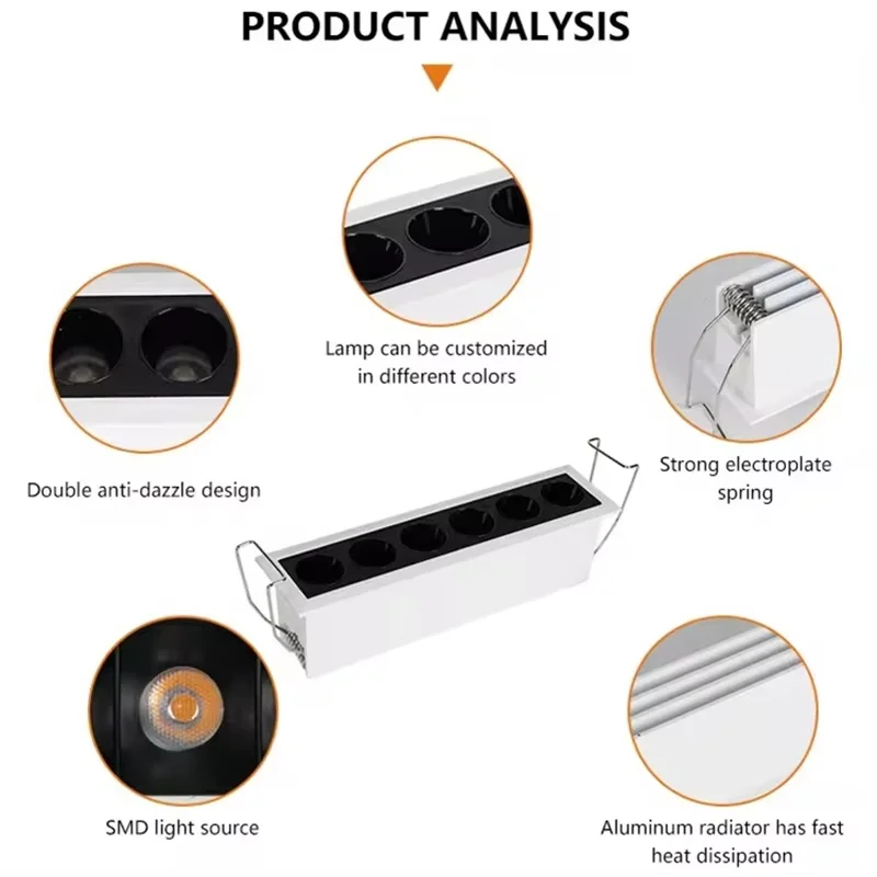IP65 waterproof Recessed Ceiling Down Light 6W 12W 24W LED Linear Grille Spotlight 20° For Bathroom Lighting