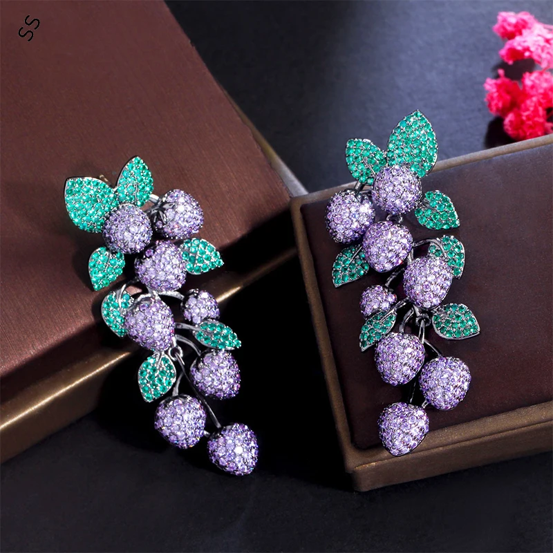 Women's Fashion Retro Earrings Purple Zircon Ear-studs Elegant Female Evening Dresses Ornaments Accessories Ear-pendant