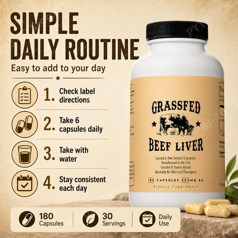 Grass Fed Beef Liver Capsules 180 Count 500mg Each Bovine Liver 3000mg Per Serving Whole Food Daily Nutrition - Image 6