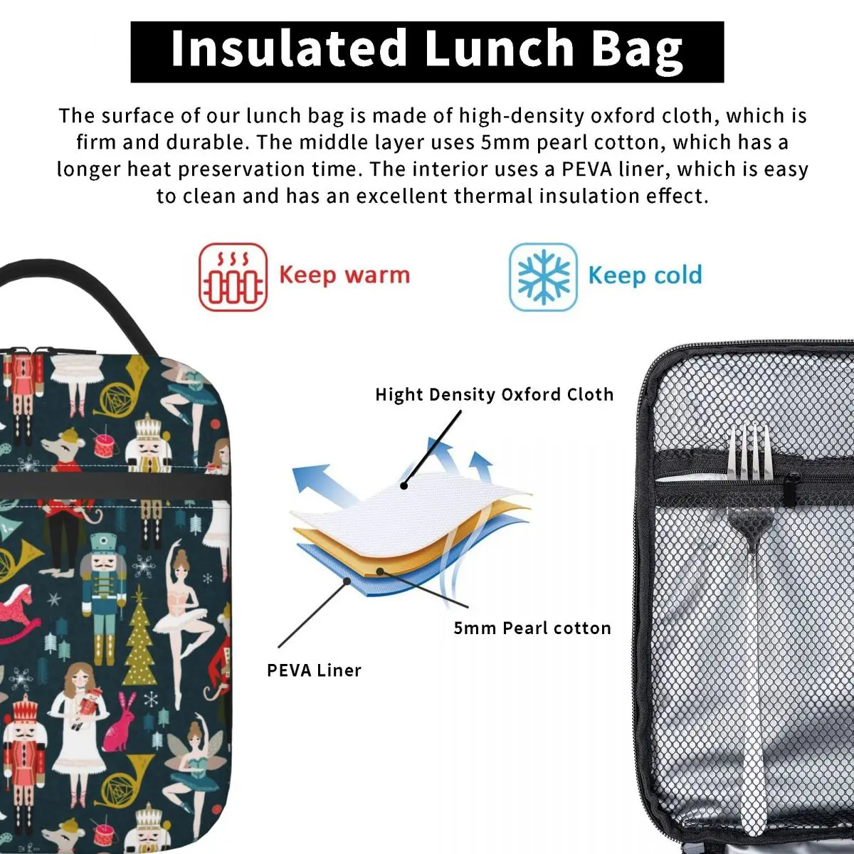 Nutcracker Ballet Dancer Insulated Lunch Bag for Work School Leakproof Cooler Thermal Lunch Box Women Kids