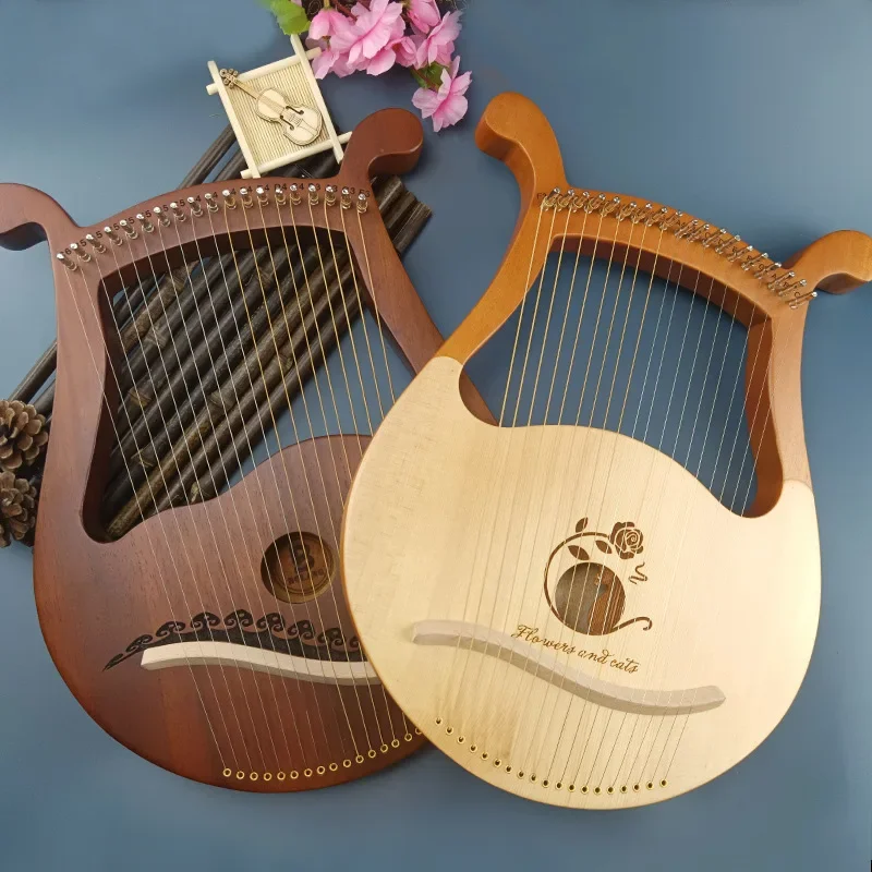 Lyre Harp Strings Piano Harp Lyre Wooden Mahogany Musical Instrument With Tuning Wrench Spare Strings