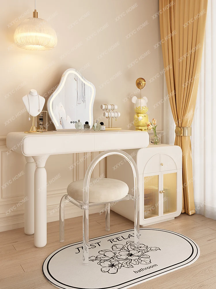 

Dresser Storage Cabinet Integrated Light French Makeup Table Cream Wind Retractable Book Table Bedroom Dresser Chest of Drawers