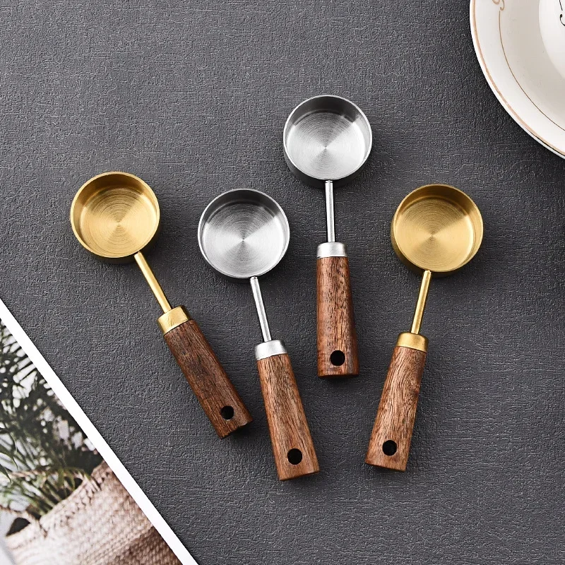 Description Picture 3 of item15ml Stainless Steel Measuring Spoon Tablespoon Coffee Scoop Wood Handle Sugar Powder Coffee Bean Measure Spoon Kitchen Tools