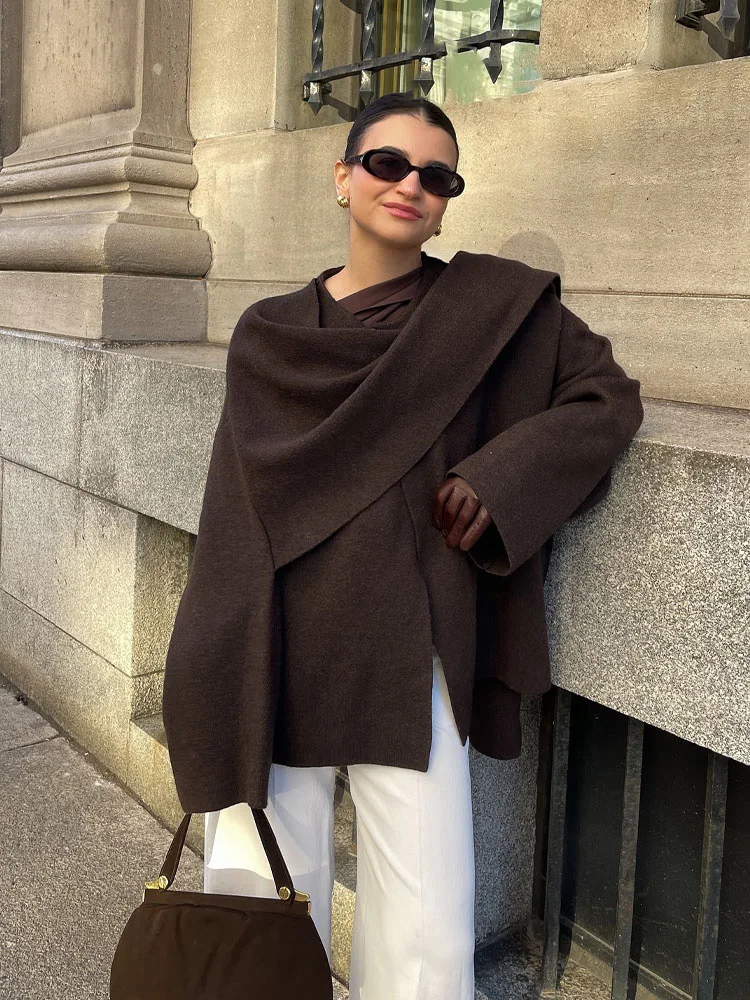 HH Fashionable Asymmetric Scarf Women's Knitted Coat Winter