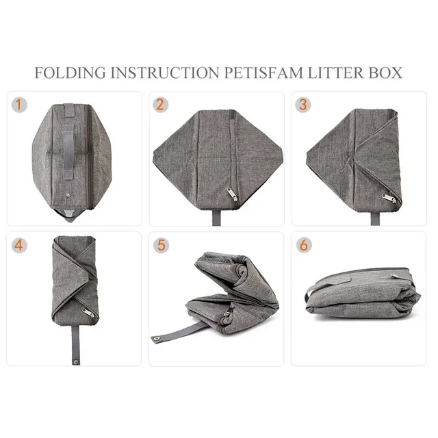 Foldable Cat Travel Litter Box with Lid Foldable Cat Litter Box with Zipper Lid Waterproof Oxford Cloth PP Board Portable ZD01 6