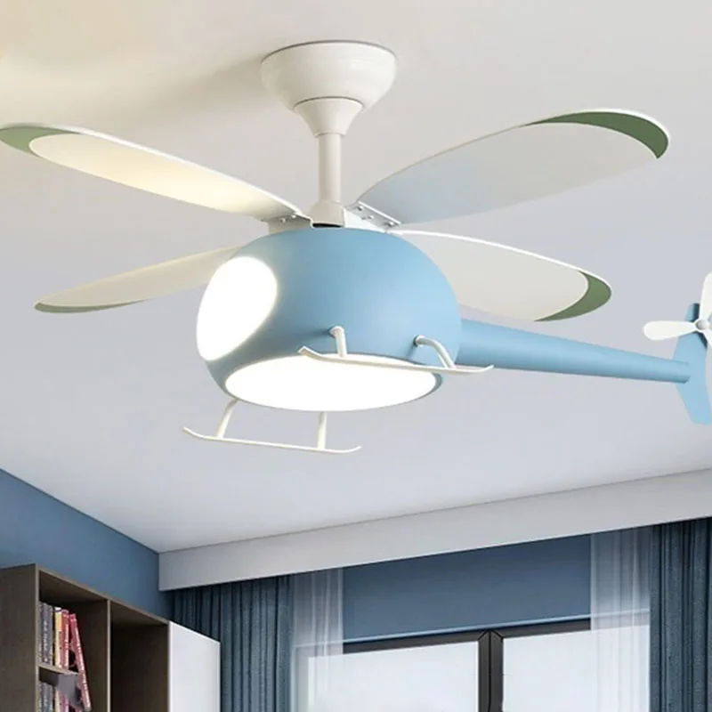 Cartoon LED Ceiling Fan Lamp Helicopter Light Chandelier for Children's Room Living Room Bedroom Indoor Lighting Fixture Luster