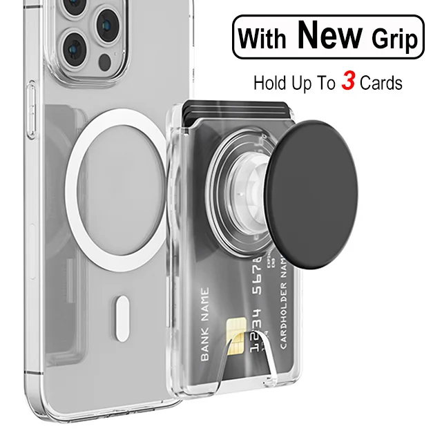 Universal Magnetic Card Holder with Silicone Griptok and Pop Solid Wallet Slot