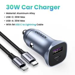 UGREEN High - Speed Car Charger with Dual USB - C and USB Ports - Add Cable iPhone