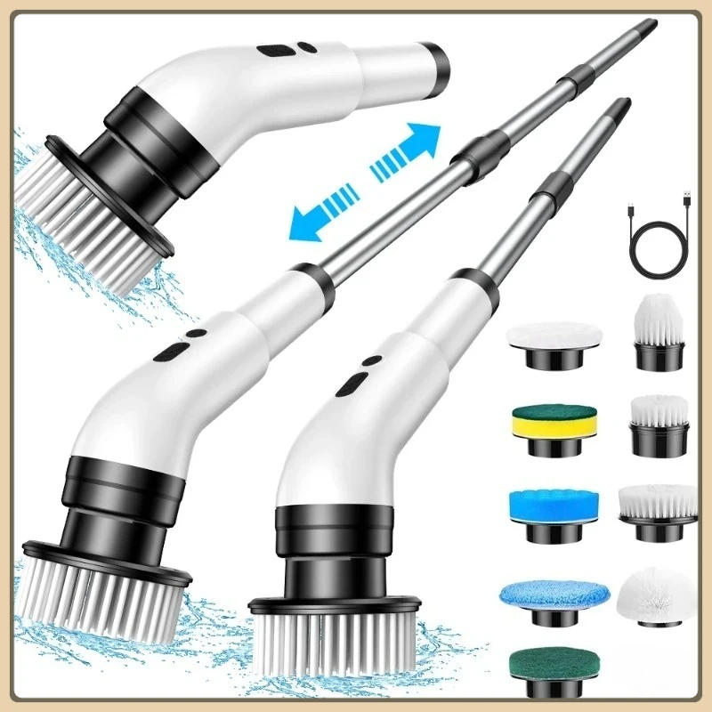 Stretchable multifunctional 9-in-1 electric cleaning brush - kitchen cleaning tool, floor sweeping tool.