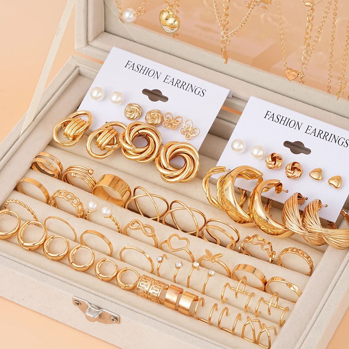 Simple Metal Geometric Butterfly Love Star Earrings Necklace Ring Fashion Jewelry Sets for Women Daily Wear Party Vacation Gifts