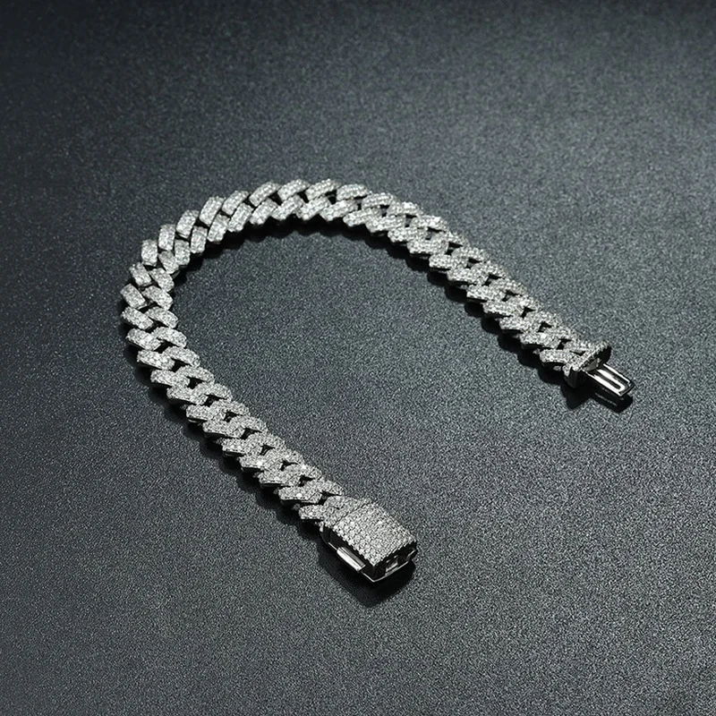 WUIHA Hip Hop 925 Sterling Silver Lab Sapphire High Carbon Diamonds 8.3 MM Cuban Bangle Bracelet Tennis Fine Jewelry Wholesale 4