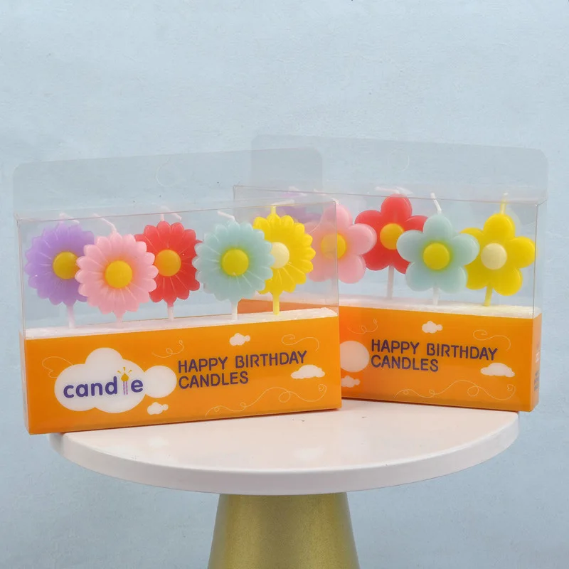 5pcsboxRomanticFlowerCandleSmallDaisyDessertBakingDecoration