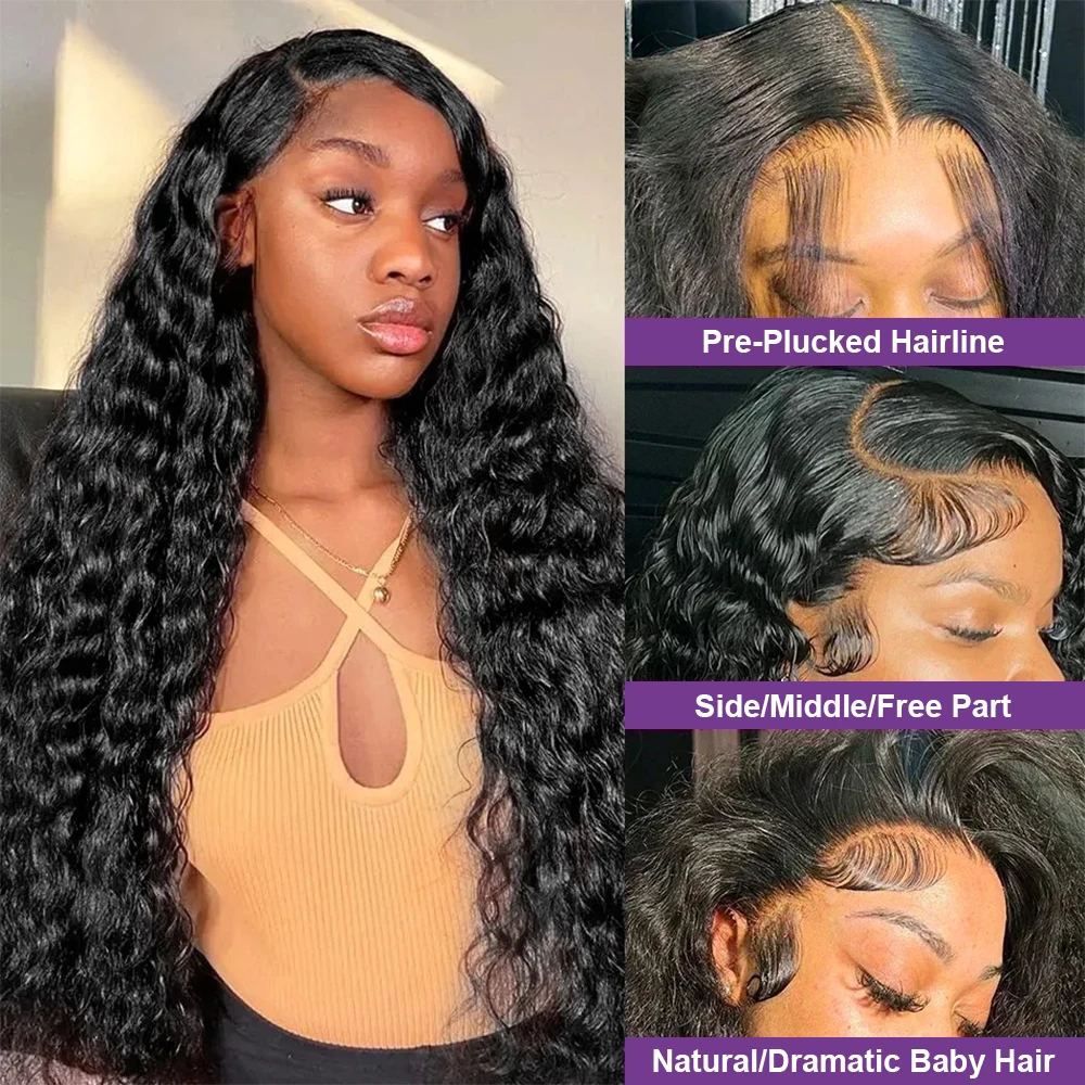30 38 inch 250 Density HD 13X6 Curly Lace Frontal Human Hair Wigs Brazilian Deep Water Wave 13X4 Lace Front Wig Ready to Go