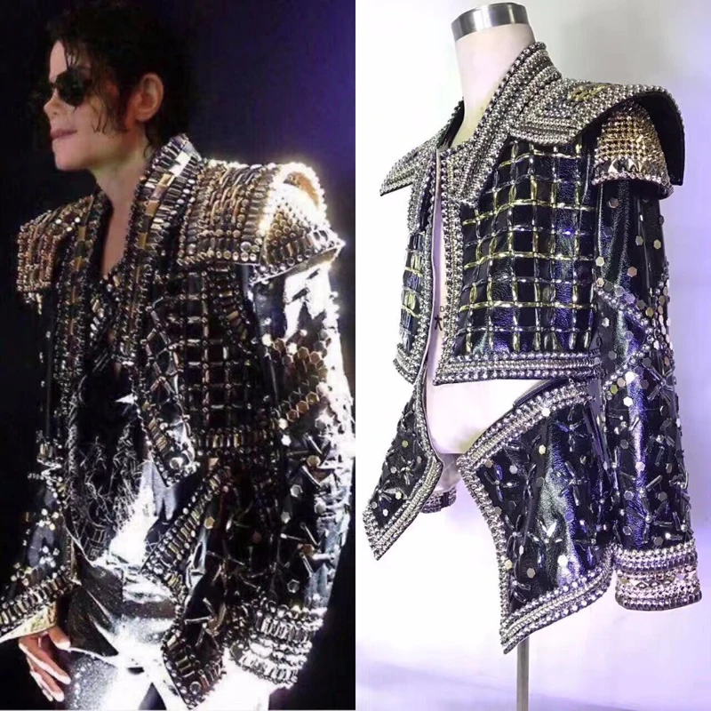 

Singer Dance Dance Wear Outerwear Show Costume Outfit Men's Rhinestone Jacket Full Crystals Coat Michael cosplay Jackson