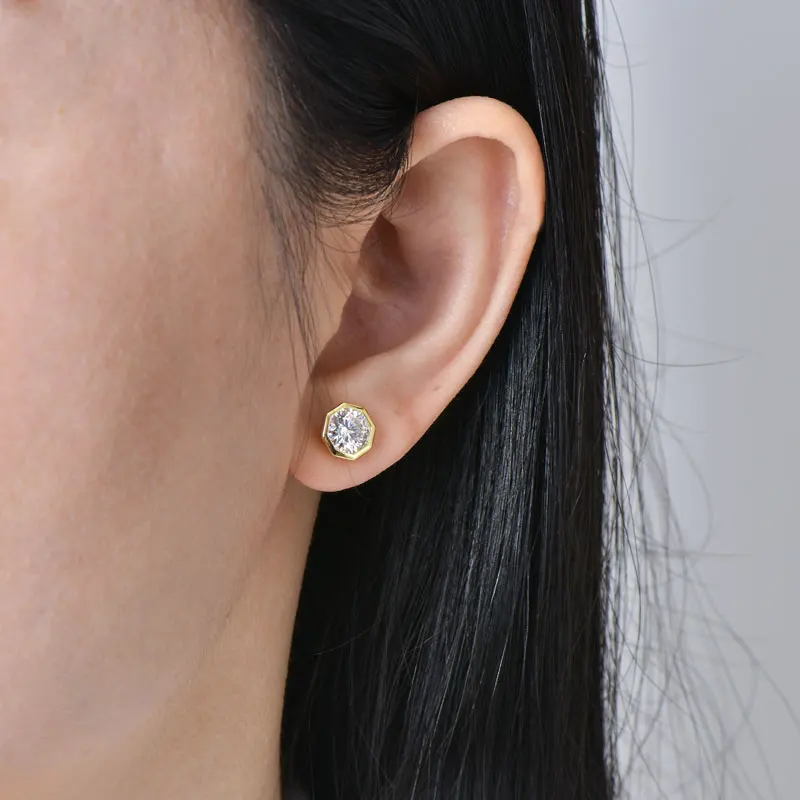 Lnngy Bijoux Argent 6.5mm 모이사나이트 기하학적 스터드 귀걸이 목걸이 세트 여성용 웨딩 주얼리
