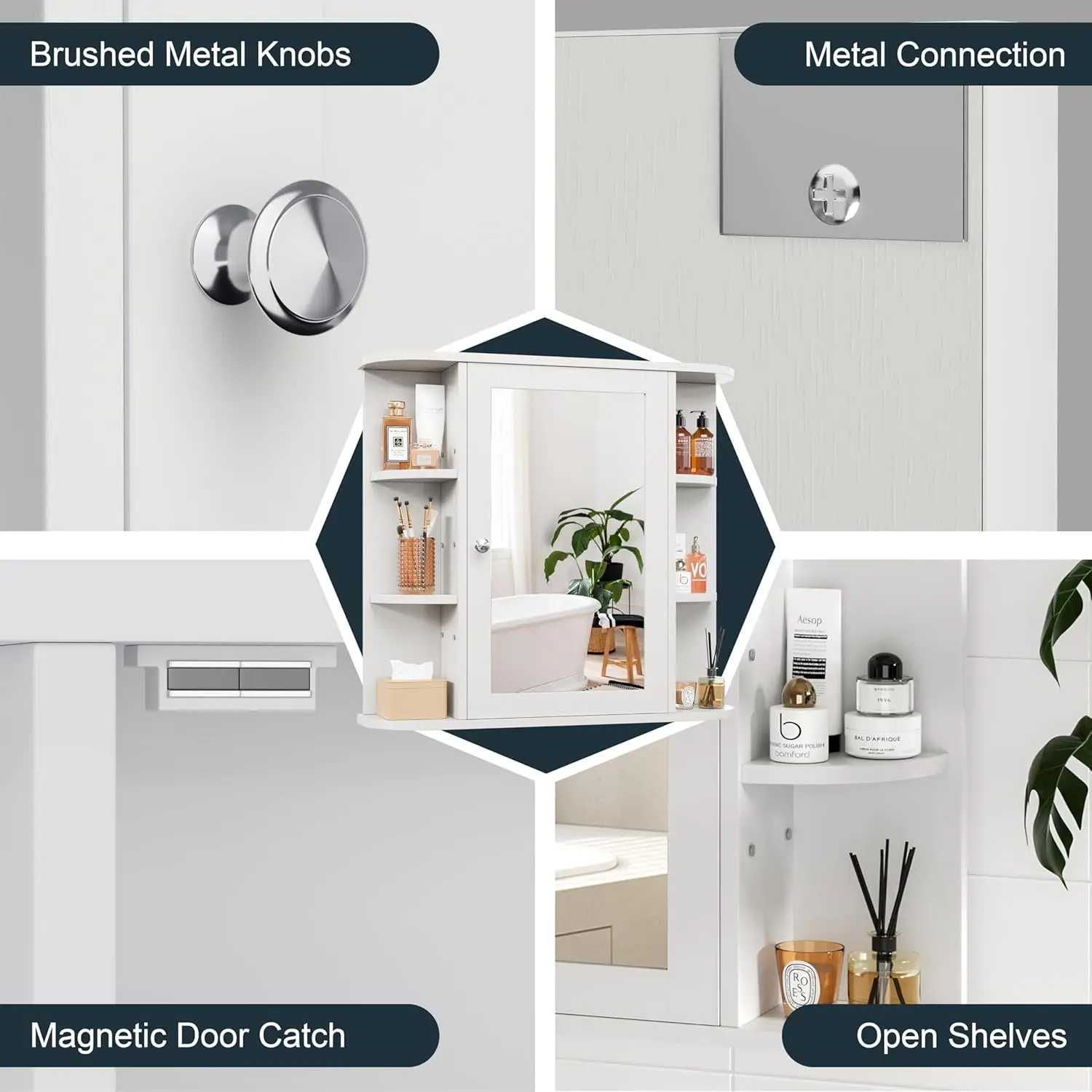 Bathroom Medicine Cabinet with Mirror, Wood Medicine Cabinet with Adjustable Shelf, Mirrored Door Over The Toilet Storage