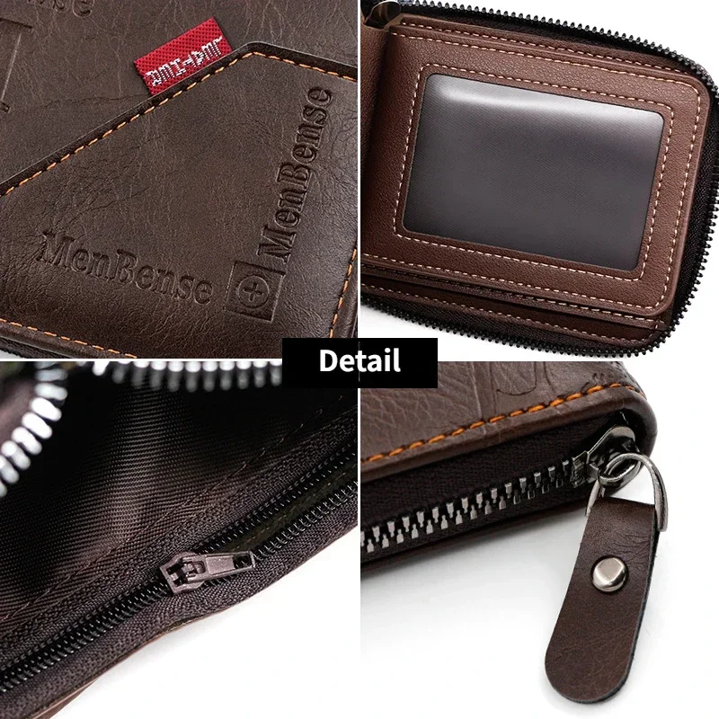 New PU Leather Wax Oil Skin Wallet for Men Coin Purse Short Male Card Holder Wallets Zipper Around Money Coin Purse Dropshipping 6