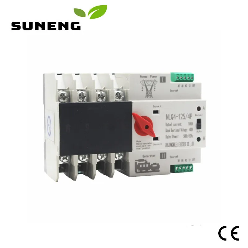 

ATS Dual Power Automatic Transfer Electrical Selector Switches Uninterrupted 4P 63A 100A For City and Generator Power Din Rail