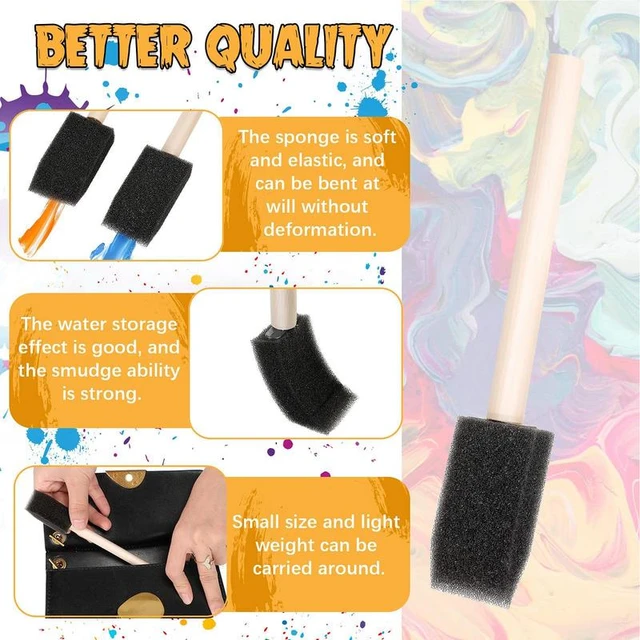 Sponge Brushes for Painting, Foam Paint Brushes Sponge Paint Brush - Wood Handles Sponge Foam Brush Painting Foam Brush Tool in Black for Acrylics