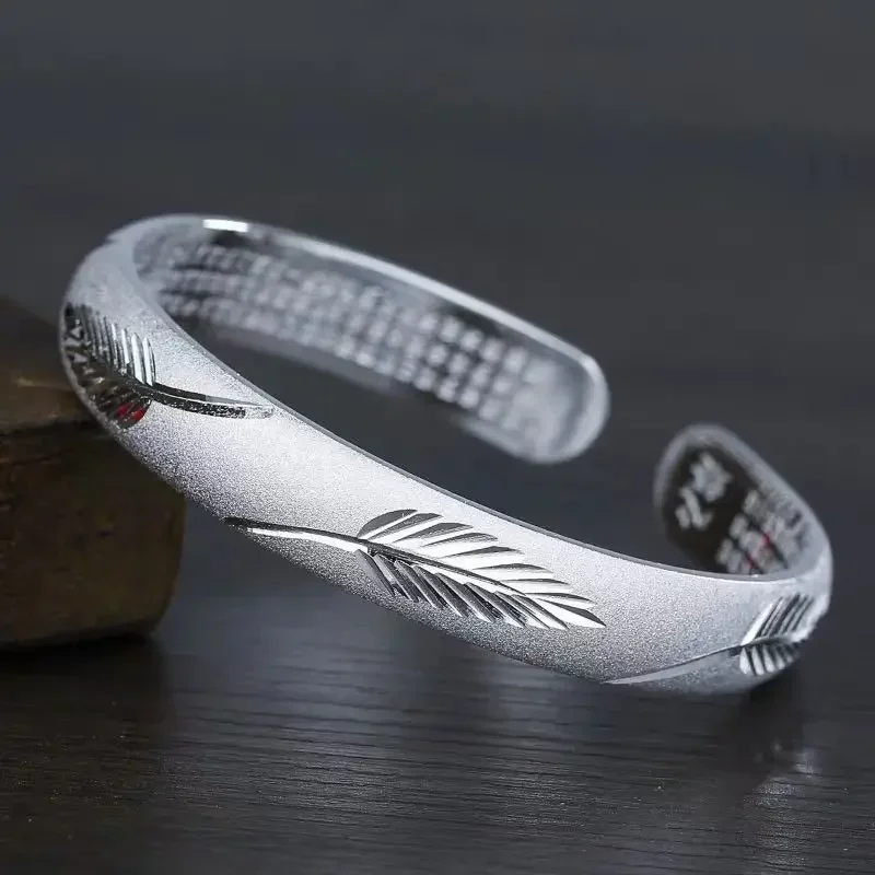 

Luxury Feather S925 Silver Bangles Ladies Open, Punk Jewelry Bracelet Ladies Friends Send Mother Gifts Wholesale