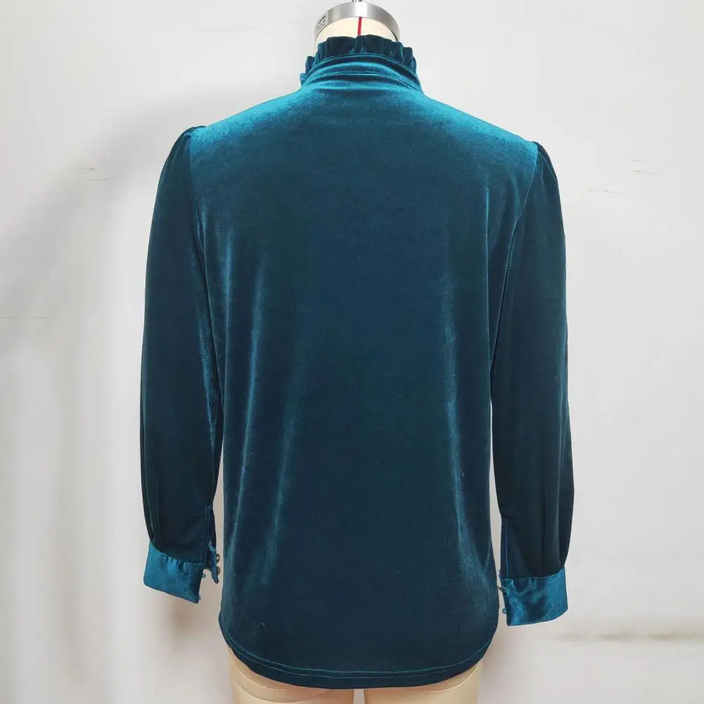 

Lightweight Women Shirt Elegant Stand Collar Golden Velvet Blouse for Women Soft Long Sleeve Pullover Loose Fit Spring Fall Top