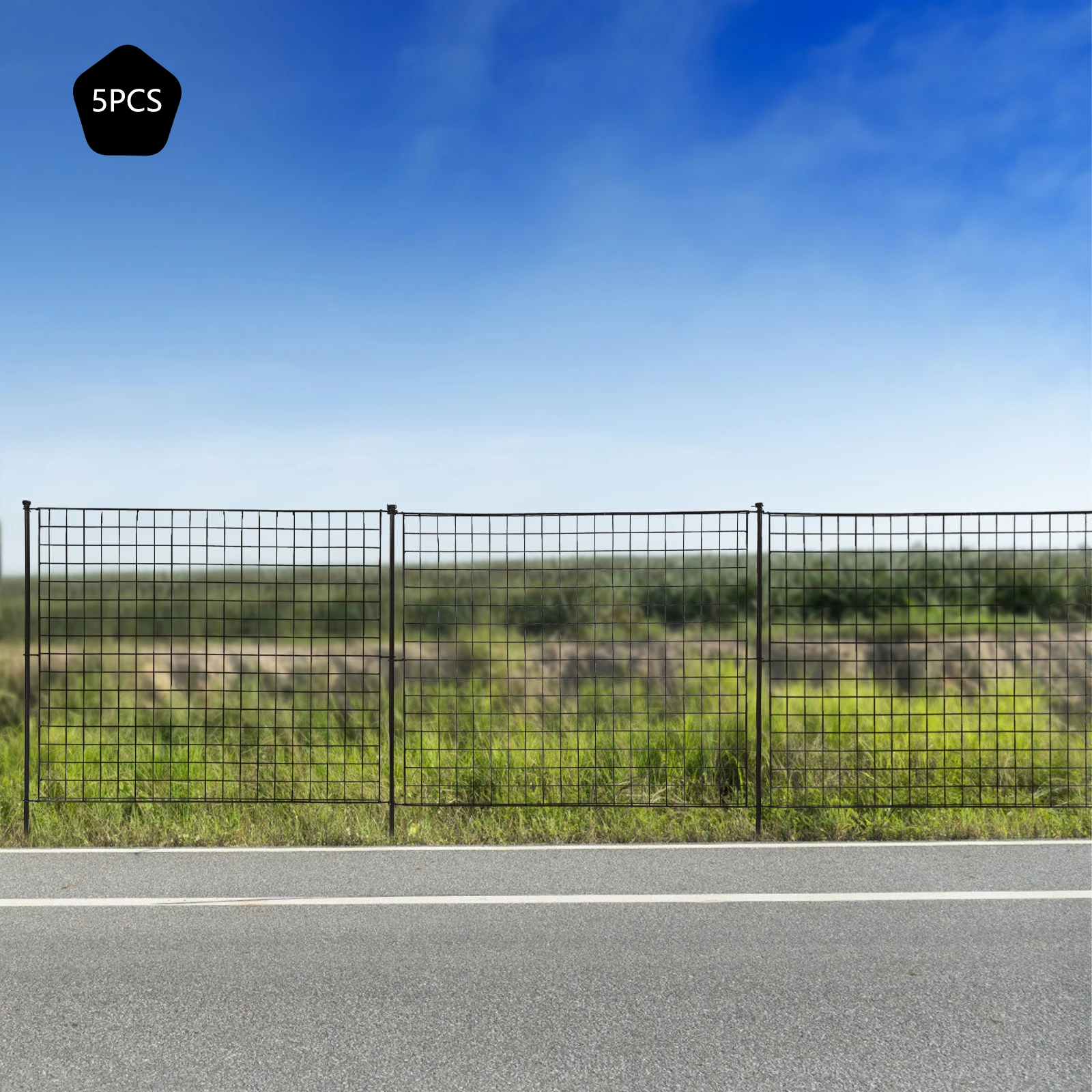 Metal Garden Fence Pannels Heavy Duty Tall Outdoor Landscape Patio Yard Fencing Border Animal Barrier 5 Panels 6 Stakes in a Set