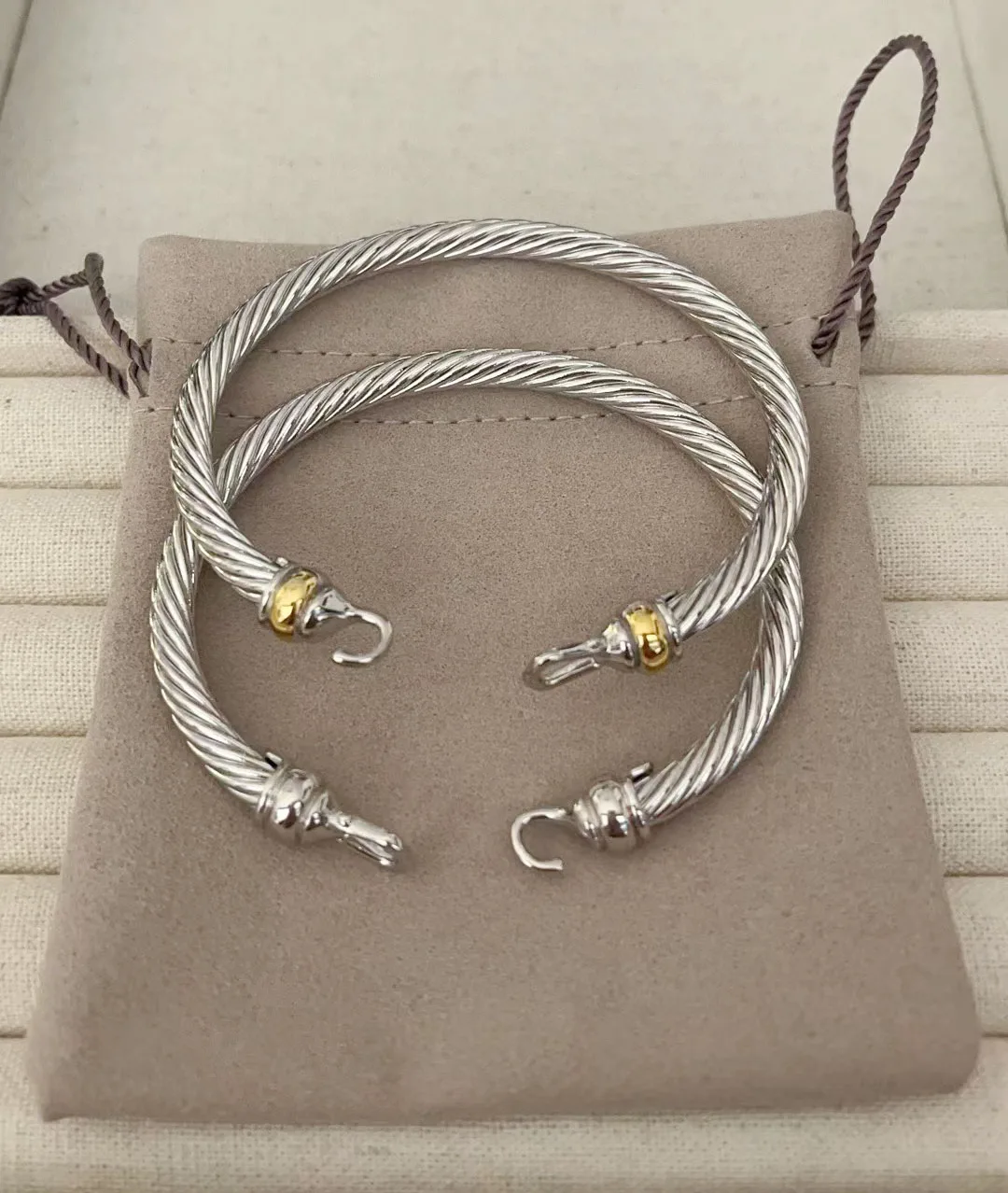 

New 5MM hook Twisted wire Buckle Bracelet in Sterling Silver with 14K Yellow Plated