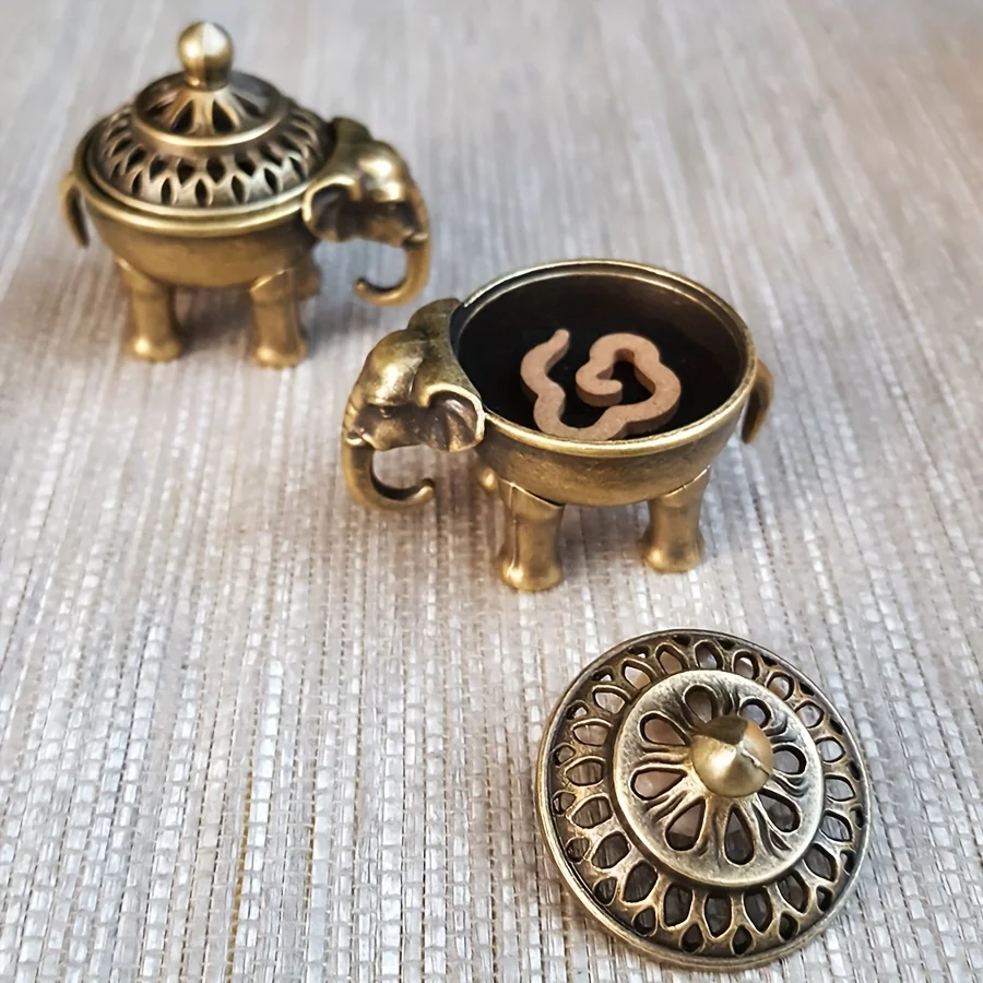 Antique Zinc Alloy Elephant Incense Burner with Creative Zen Incense Holder, Aromatic Stick Stand for Home Meditation Decor