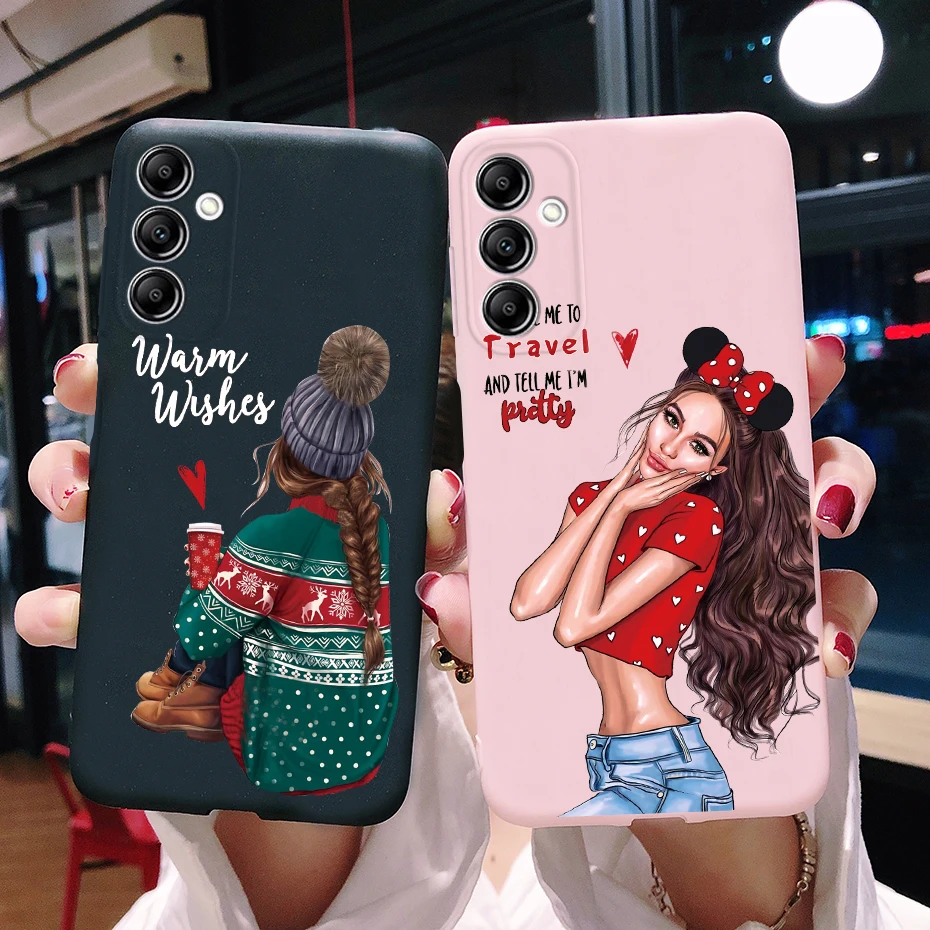 Custodia In Silicone Per Samsung Galaxy A14 A34 A54 5G Cover Slim Soft Coffee Girl Bumper Per Samsung A34 5G Sm-A346B A 34 Phone Fundas