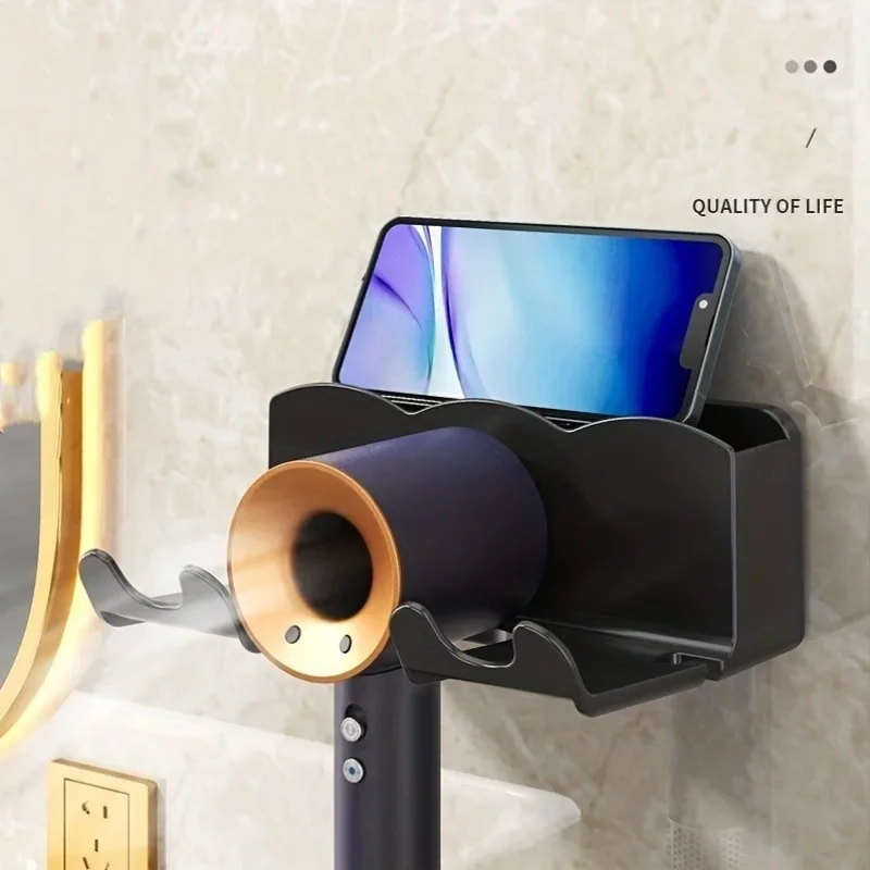 1pc Hair dryer storage rack, non perforated bathroom wall mounted bracket,...