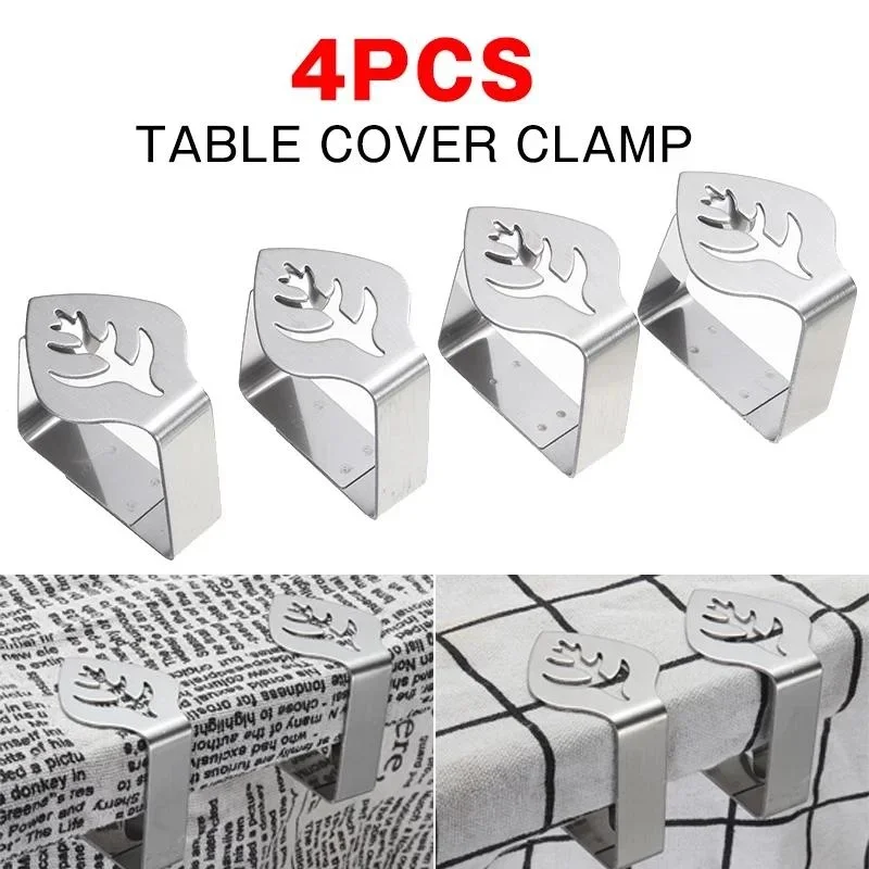 Stainless Steel Tablecloth Clips Decorative Leaf Tablecloth Clamp Holder Table Cover Clamps 4Pcs for Picnic BBQ Wedding Decor