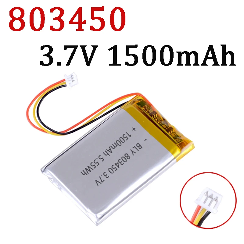 Batterie Li-Po 3,7V 1500mAh 803450 avec connecteur PH 1,25mm 3 broches