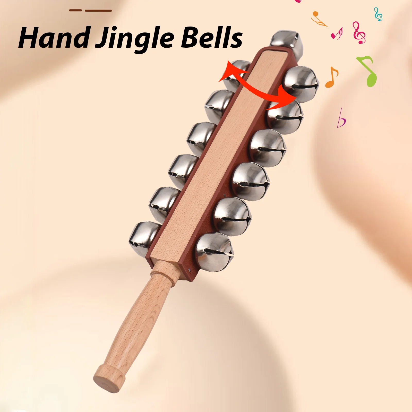 Hand Jingle Bells Hand Sleigh Bells Wooden Shaker Jingle Bells Stick Musical Percussion Instrument Bells for Xmas Party Favors