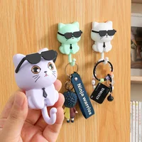 Cartoon Cat Hook Self Adhesive Dormitory Bedroom Door Hangers Hooks Key Umbrella Towel Cap Coat Rack Wall Decoration Rack 1