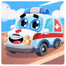 Children's Educational Wooden 3D Puzzle - Cartoon Animal & Traffic Themed (GRAY)