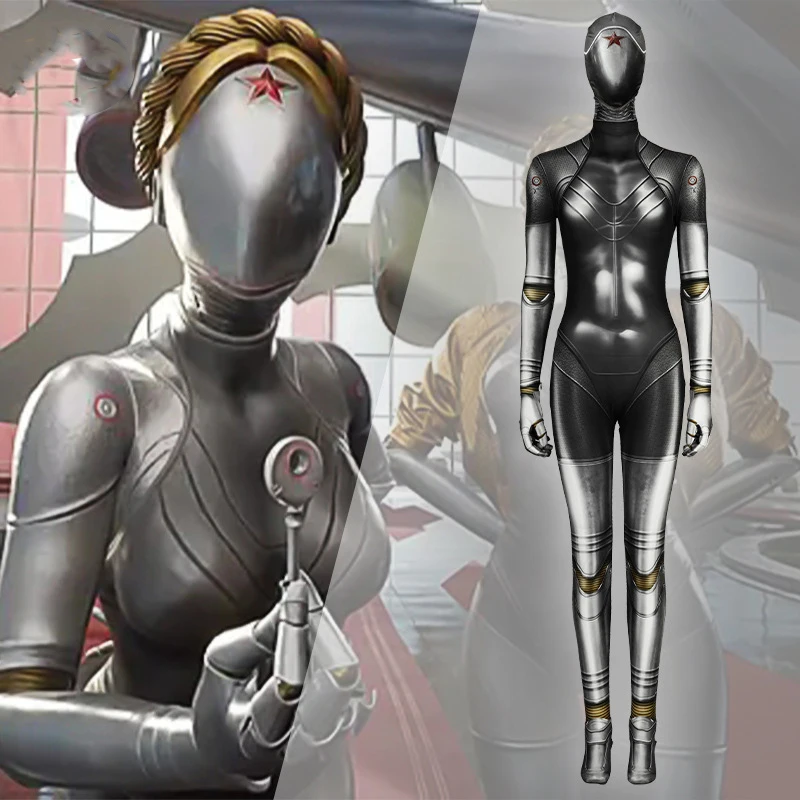Game Atomic Heart Cosplay Costume Twins Robots PU Tights Jumpsuit