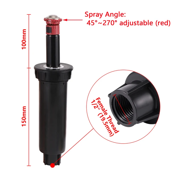 1/2" Female Thread Pop-up Sprinklers Garden Lawn Irrigation Scattering Sprinkler 360° 45°~270° Buried Automatic Lift Nozzle 3