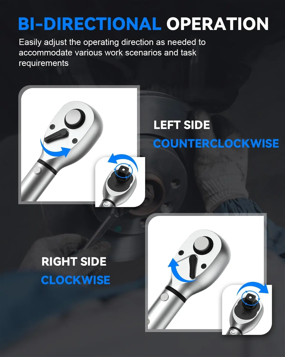 Torque wrench 50-350Nm square drive 1/2" high accuracy &plusmn; 3% adjustable in two directions for car bike repair
