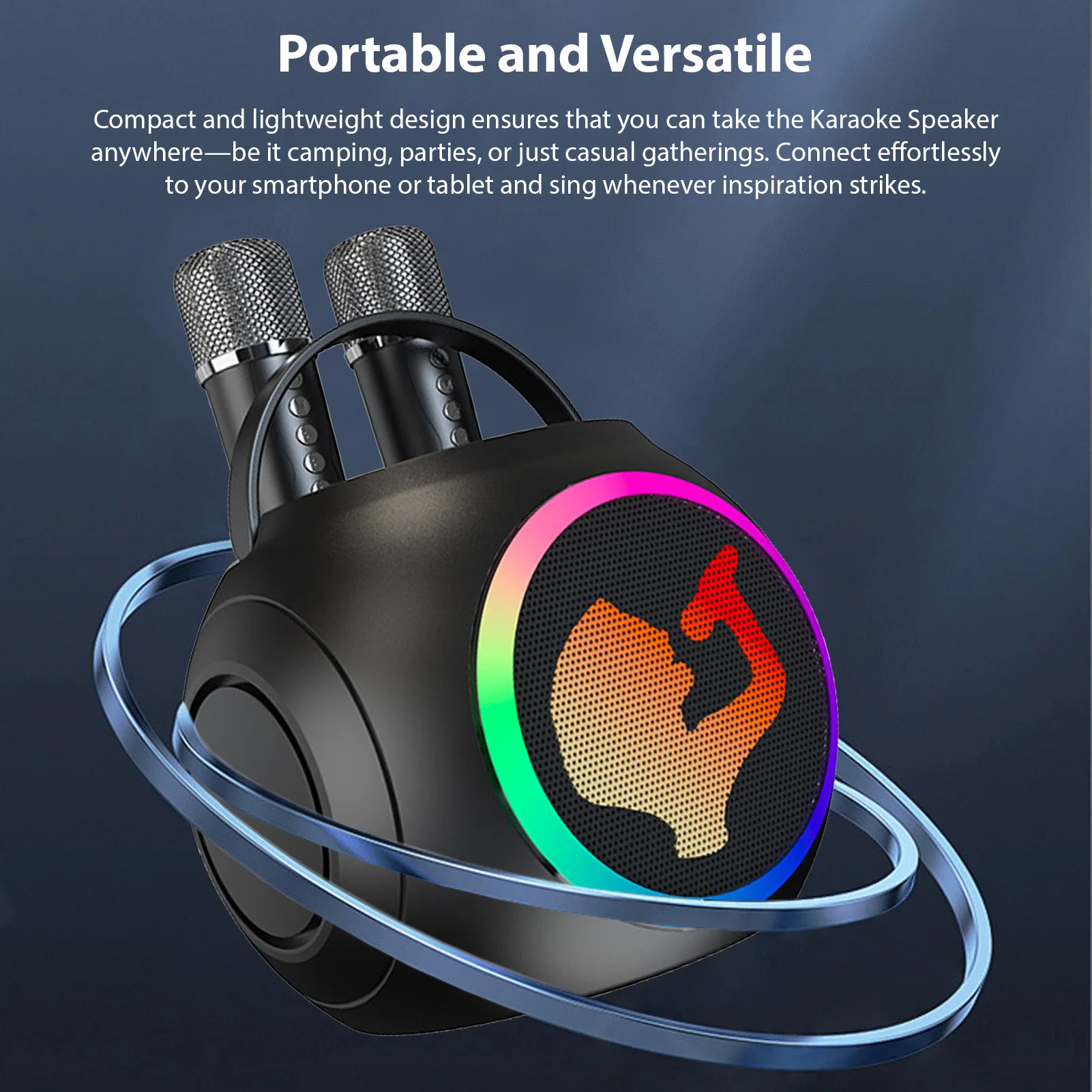 Karaoke Machine with 2 Microphones Wireless BT Microphone and Speaker KTV Set RGB Light Effects Handheld Mic Portable Karaoke