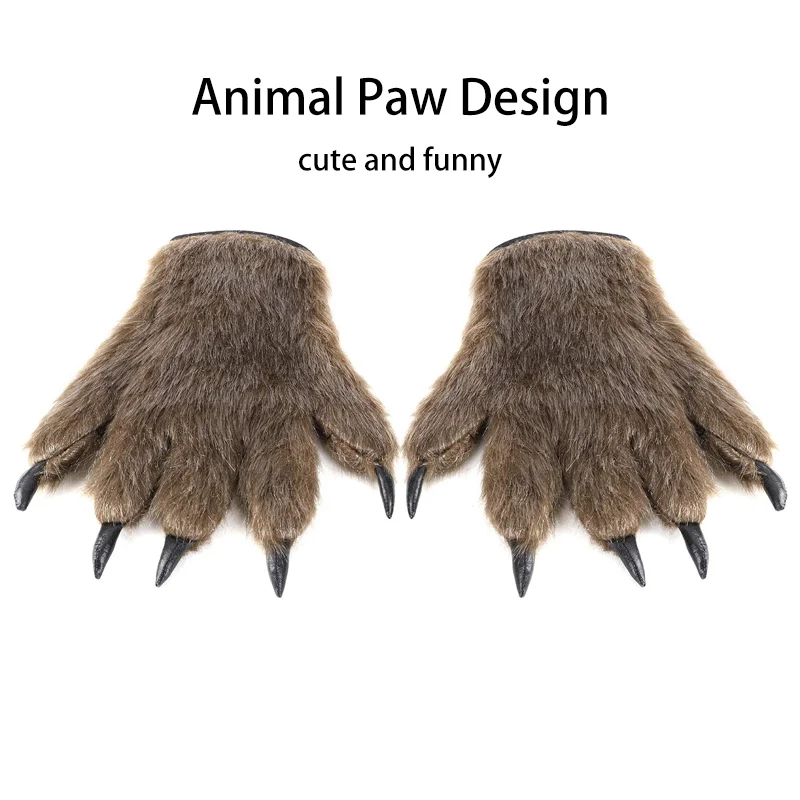 Halloween Wolf Gloves Cartoon Gloves Furry Gloves Cosplay Gloves Decoration Werewolf Gloves Gorilla Makeup Stage Hands Paws Claw For Props Cosplay 1 Pair