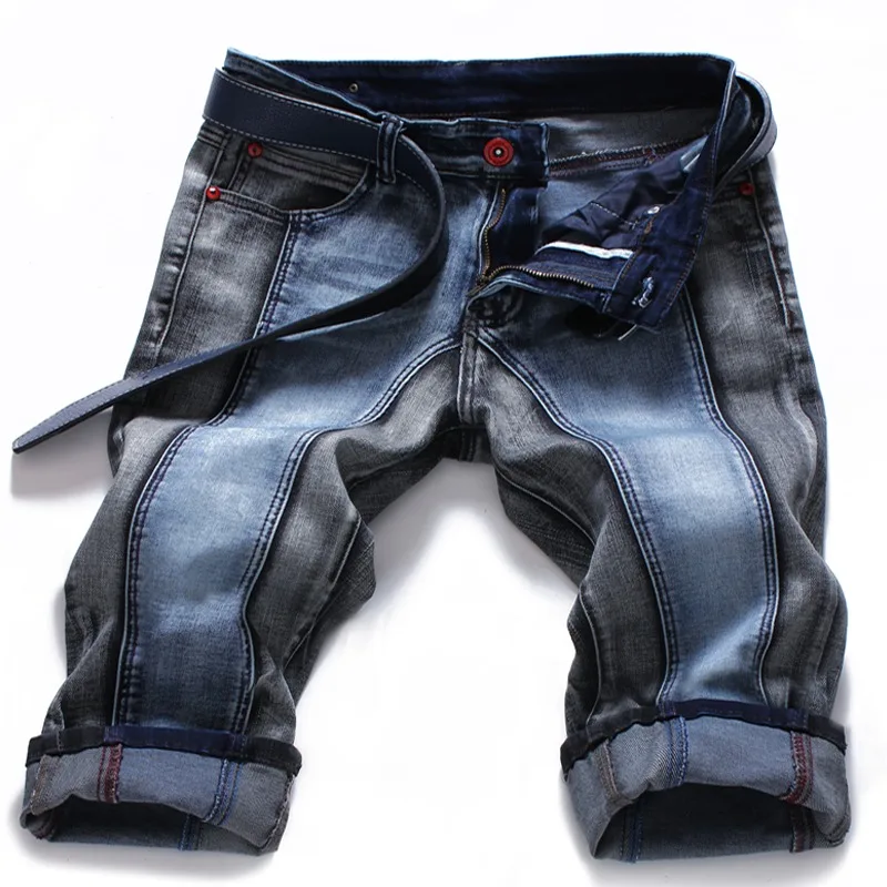 Men's Elastic Denim Shorts Summer Cropped Pants Slim Fit Patchwork Straight Jeans Shorts Plus size42 44 Cowboy Male